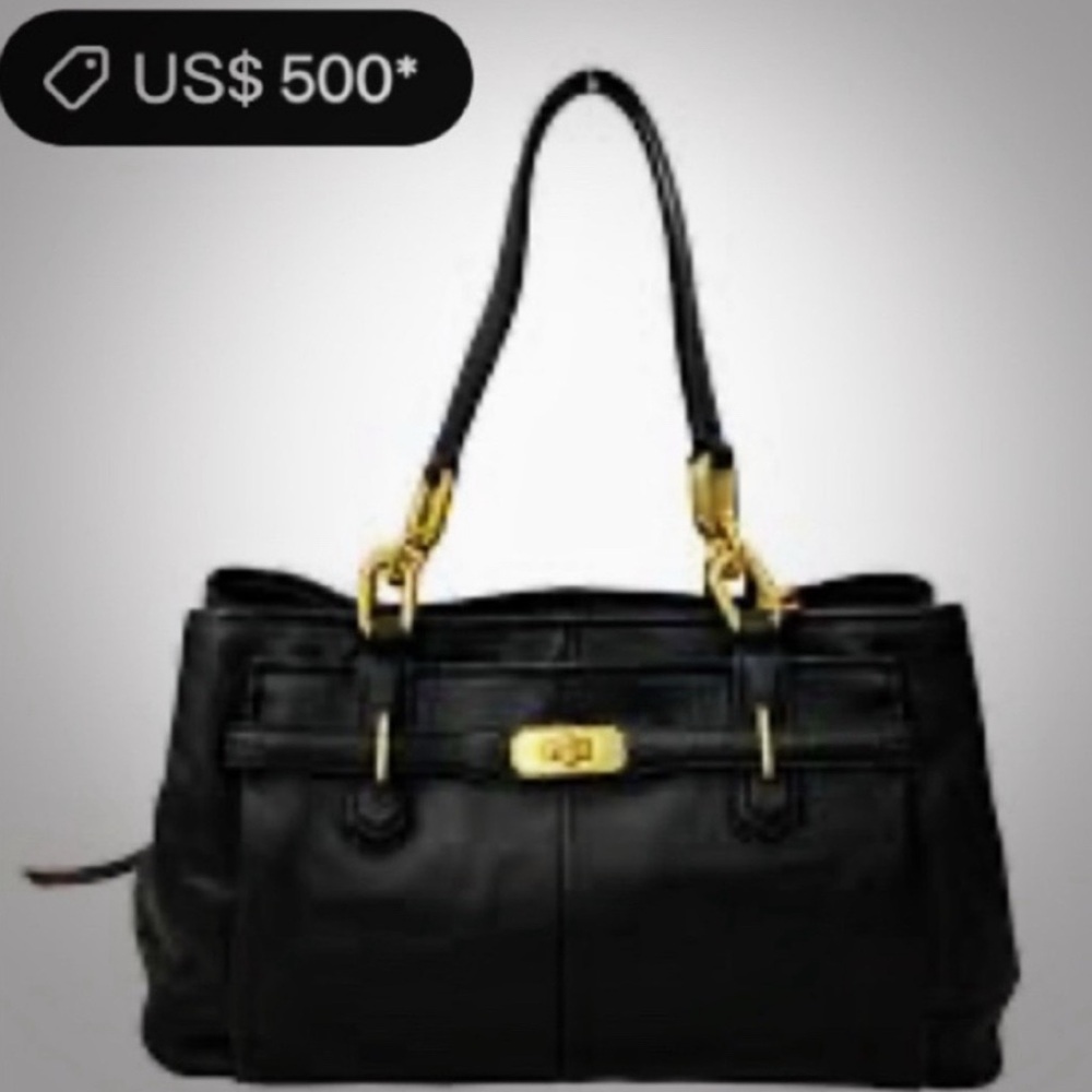 Vintage style Coach Black Leather Shoulder Bag with Gold Accents - Picture 7 of 17